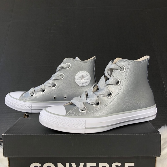 Converse All Star High Top Silver Metallic Shoes 6 - Picture 4 of 8